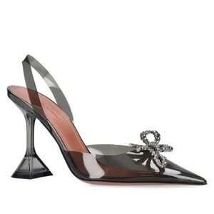 Amina Muaddi Rosie Embellished Glass Slingback PVC Pumps Sz 40 10 9.5 Dark Grey